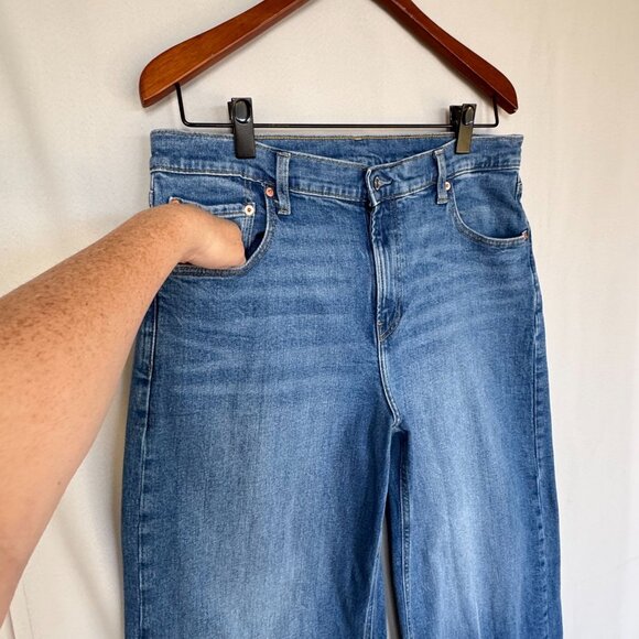 Gap High Stride Wide Leg Light Blue Wash Stretch Denim Jeans Size 14/32 Short - Picture 4 of 16